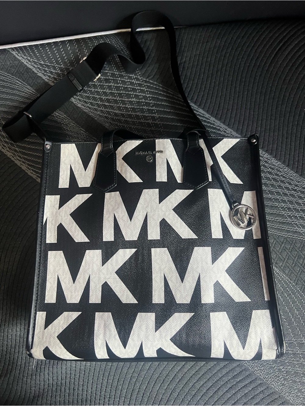 Michael Kors Black and White MK Logo Messenger Bag